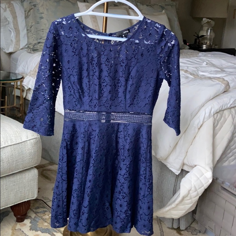 Aqua Navy lace longsleeve dress